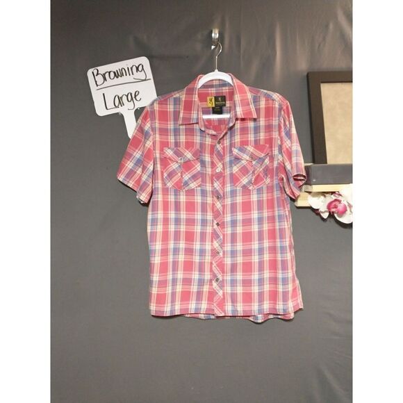 😊 Browning pink plaid button-up top large - Picture 1 of 6